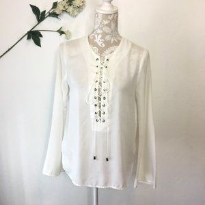 Nasty Gal Lace up Sheer Blouse Medium M 1088